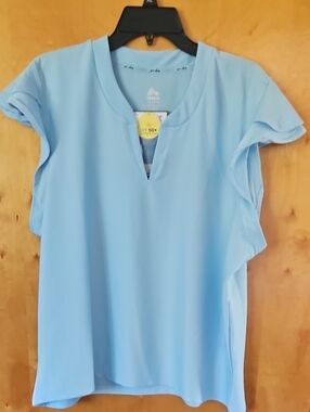 RBX Light Blue V-Neck Flutter Sleeve Top